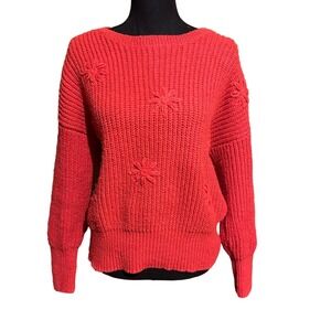 Sonoma Read Ribbed Knit Flower Detail Drop Shoulder Sweater Women's L Large